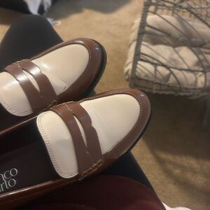 Franco Sarto Two-Tone Brown and Cream Loafers